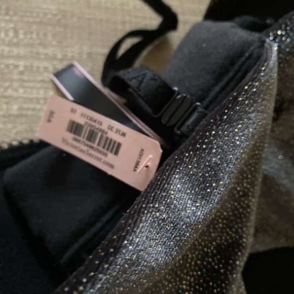 34C Victoria Secret velvet logo black glitter bra - Picture 3 of 9